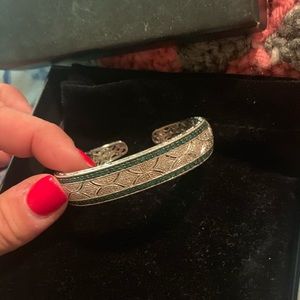 Emerald and diamond sterling silver bangle